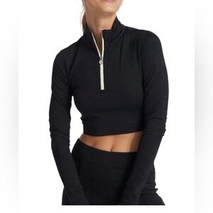 Vuori Black Long Sleeve Zip Crop Top sweater turtleneck